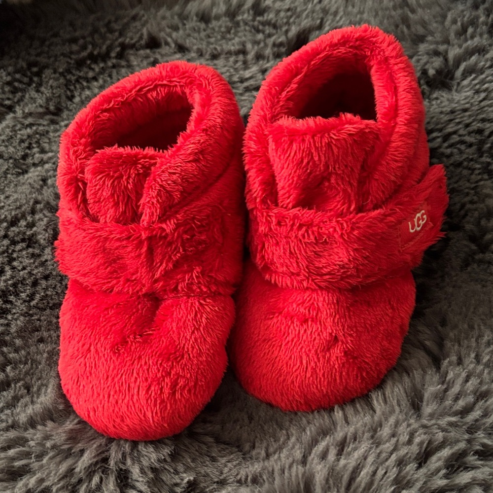 UGG Bright Red Fuzzy Infant Booties